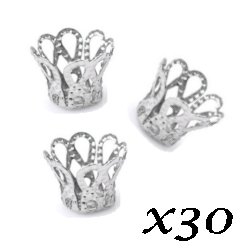  Coupelles argentées couronne perles 10 mm (Lot30)