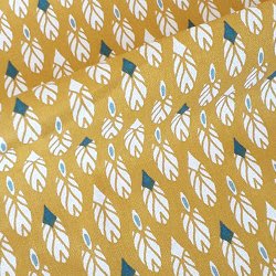 Tissu coton plumes jaune/turquoise