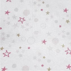 Tissu coton étoile gris rose or rond