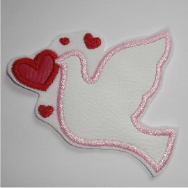 Appliqué broderie Simili cuir Colombe blanche Fil rose