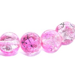 Perle craquelée verre/noire 10mm/trou 1.4 (lot8) rose