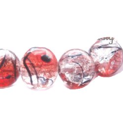 Perle craquelée verre/noire 10mm/trou 1.4 (lot8) Rouge