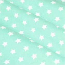 Tissu coton vert eau / étoiles blanc 9 mm