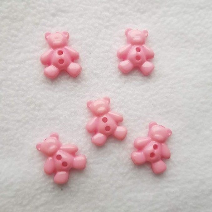 Bouton ourson résine à coudre- Lot de 5 - Rose