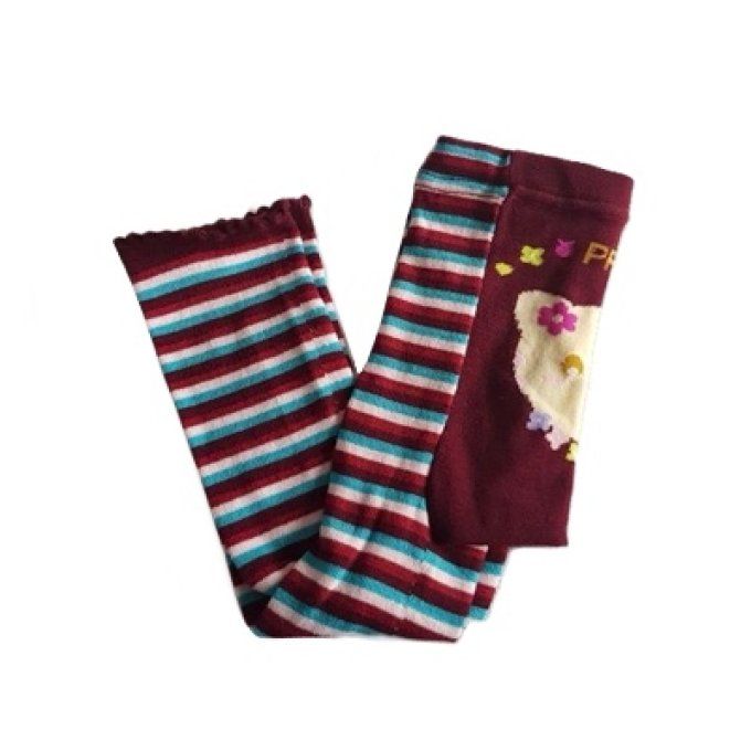 Collant bébé pied ouvert - Ourson mauve rayé