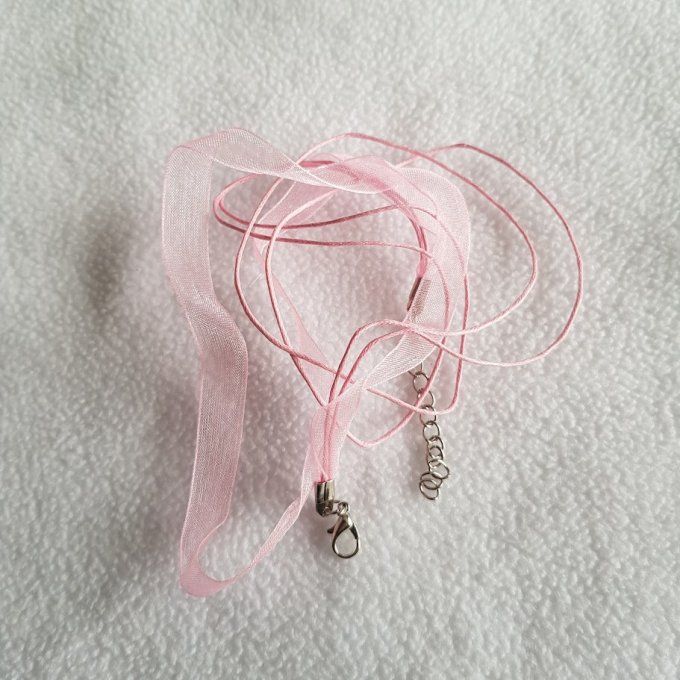 Collier cordon organza 43 cm - Rose