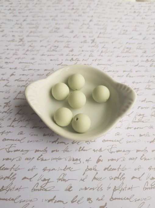 Perle silicone ronde 15 mm - Vert gris